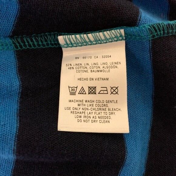 Postmark Anthropologie Womens Size Medium Blue Striped Linen Cotton Blend Blouse - Picture 6 of 6